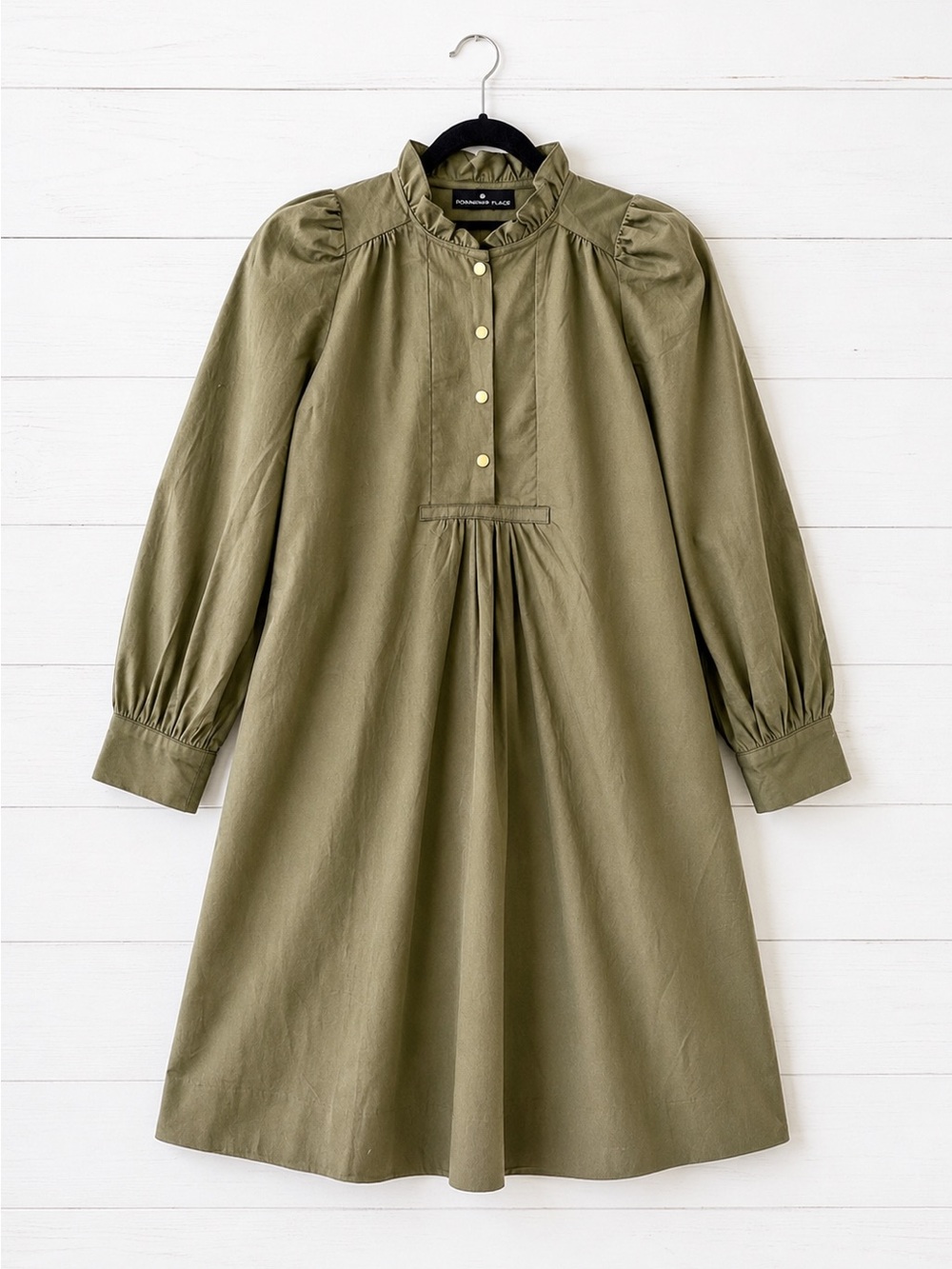 Pomander Place Tuckernuck  Claiborne Shift Mini Dress Olive Green Size Small NEW